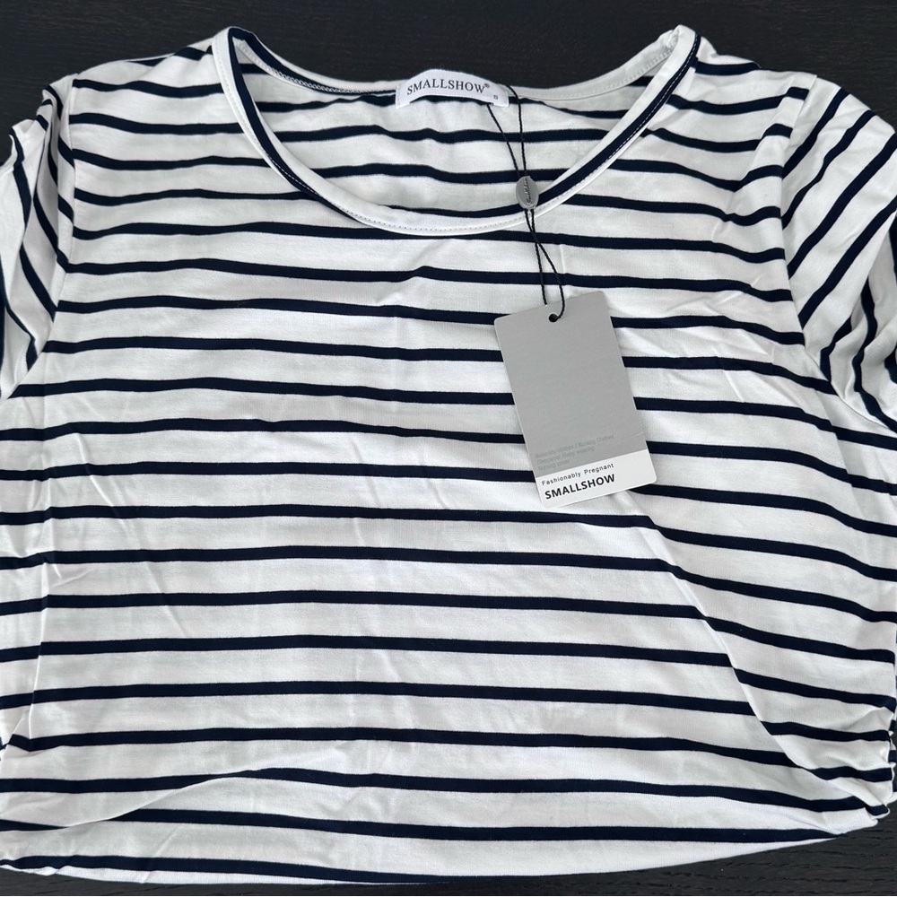 White & Navy Striped Women's Maternity Tee